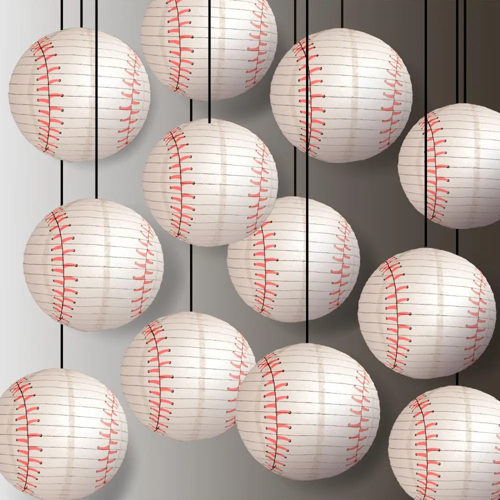 12-Pack 14 Inch Baseball Paper Lantern Shaped Sports Hanging Decoration