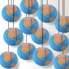 12-Pack 14 Inch Geographical World Map Earth Globe Paper Lantern