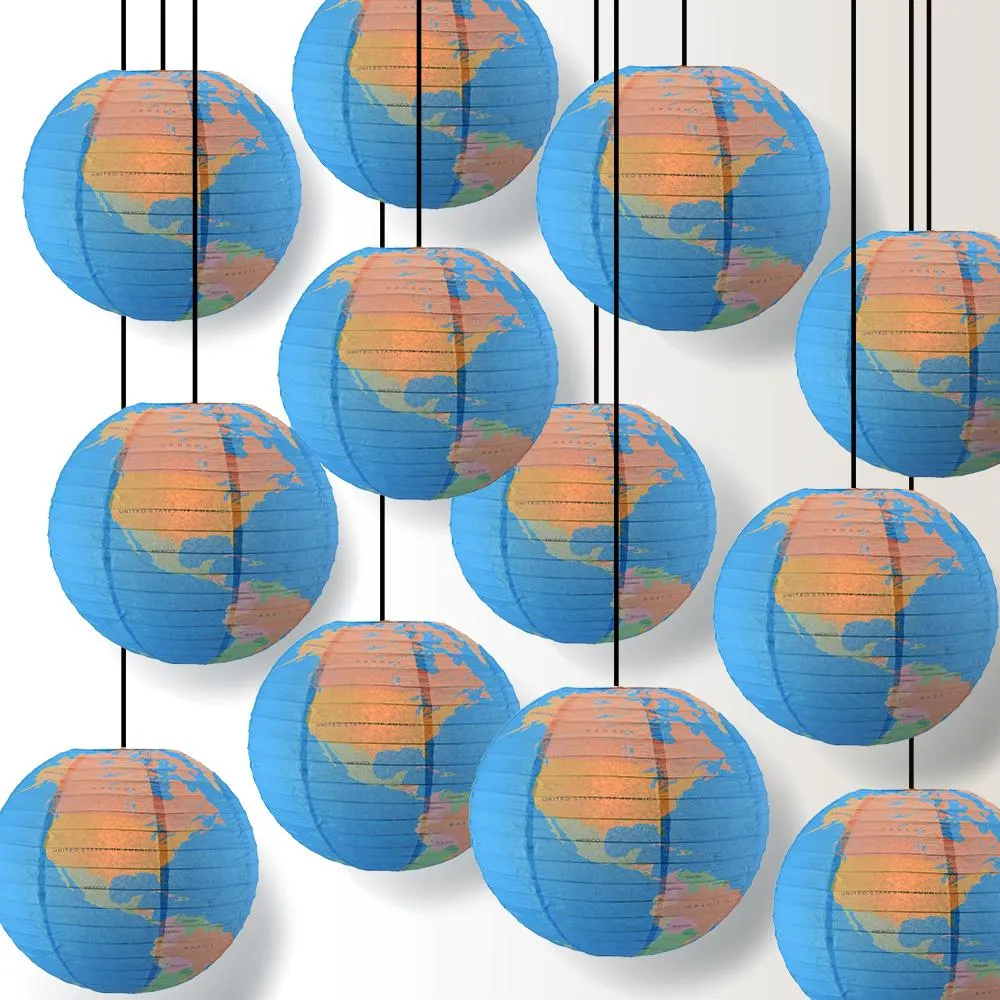 12-Pack 14 Inch Geographical World Map Earth Globe Paper Lantern