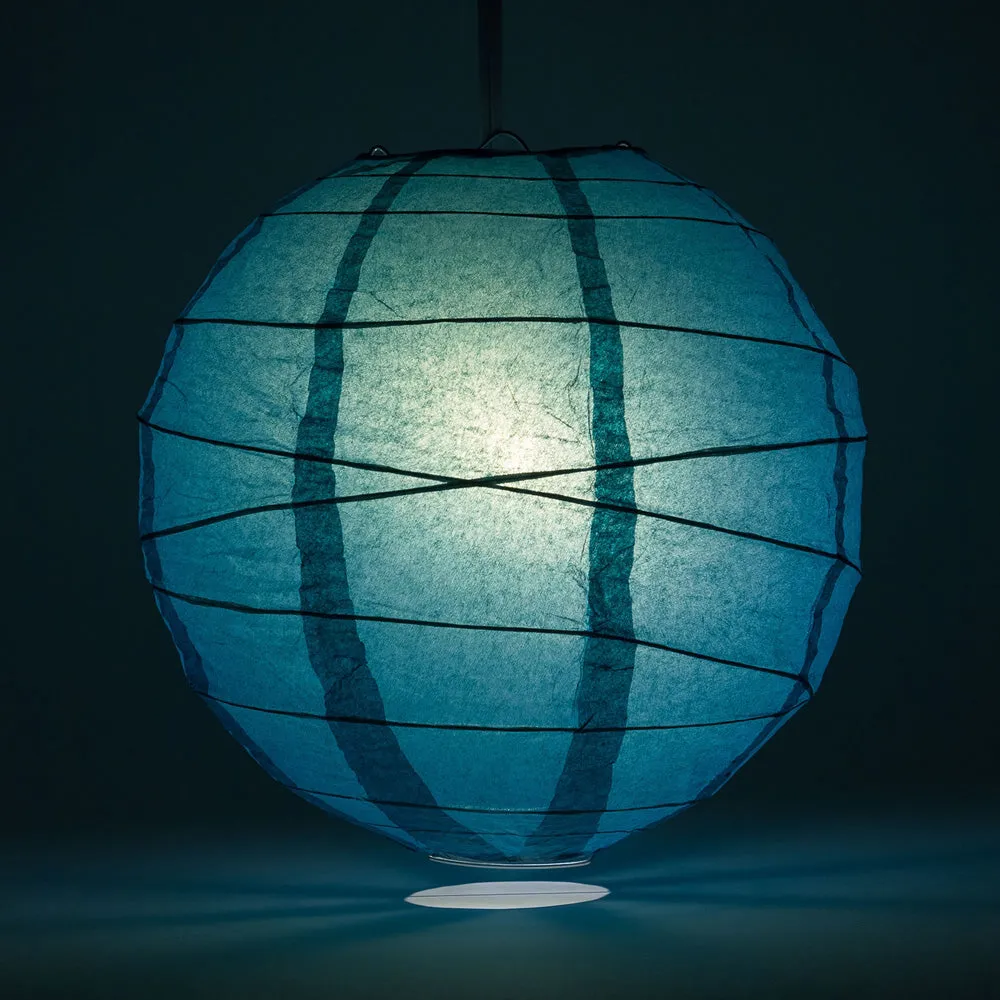 14" Tahiti Teal Round Paper Lantern, Crisscross Ribbing, Chinese Hanging Wedding & Party Decoration