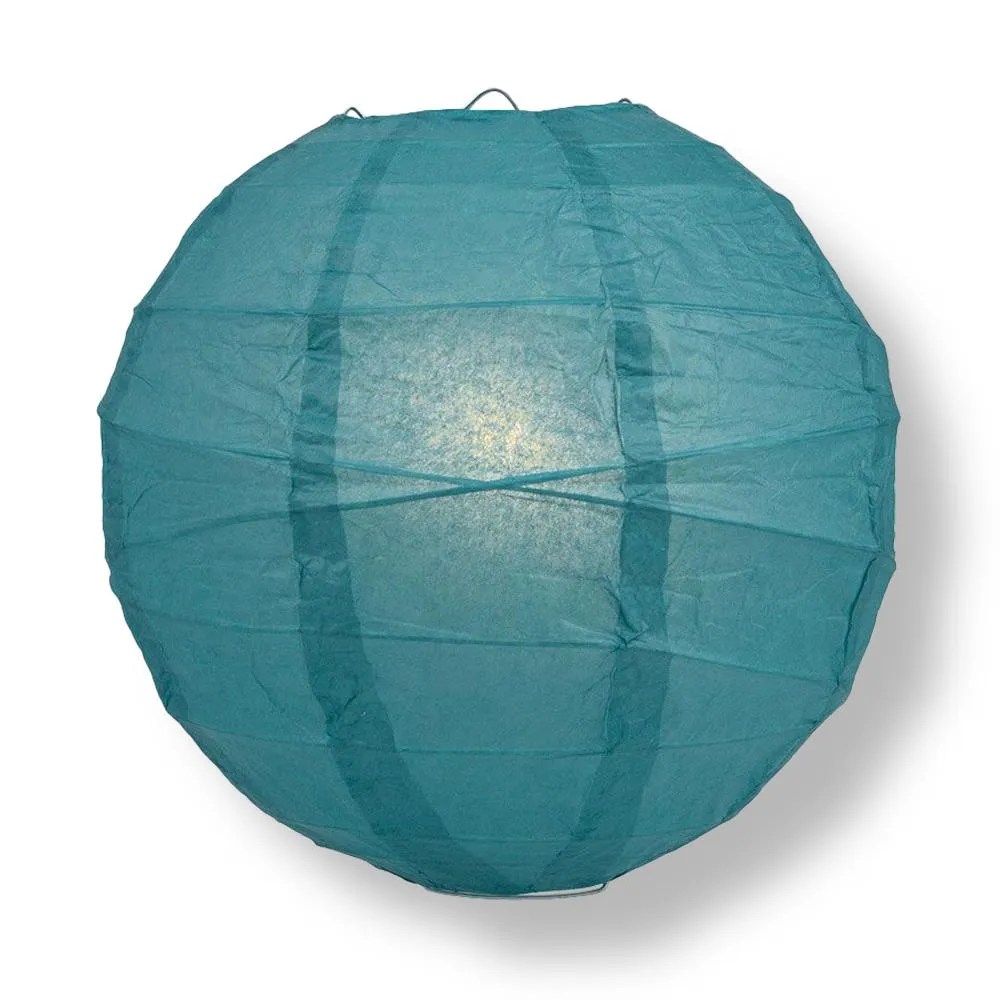 14" Tahiti Teal Round Paper Lantern, Crisscross Ribbing, Chinese Hanging Wedding & Party Decoration