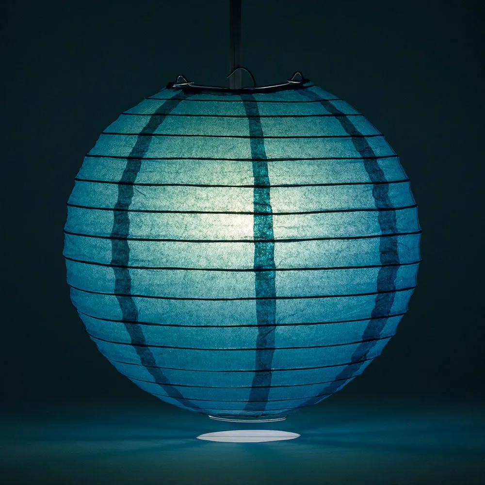 14" Tahiti Teal Round Paper Lantern, Even Ribbing, Chinese Hanging Wedding & Party Decoration