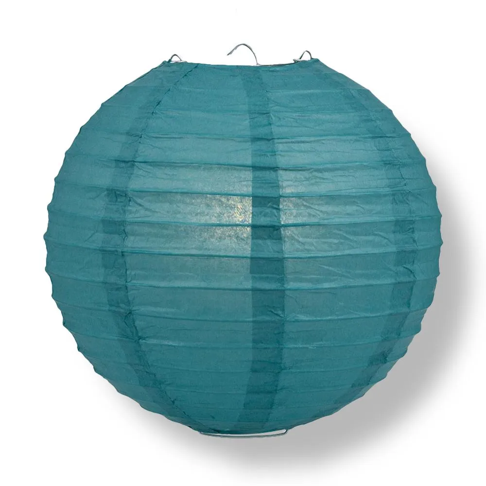 14" Tahiti Teal Round Paper Lantern, Even Ribbing, Chinese Hanging Wedding & Party Decoration