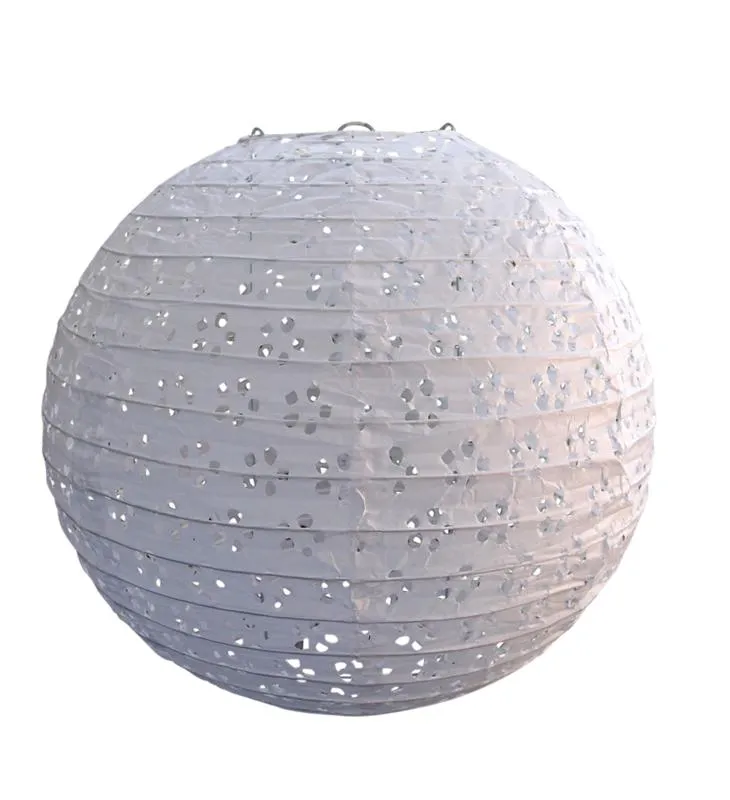 16" Round Eyelet Lace Look Paper Lantern - White