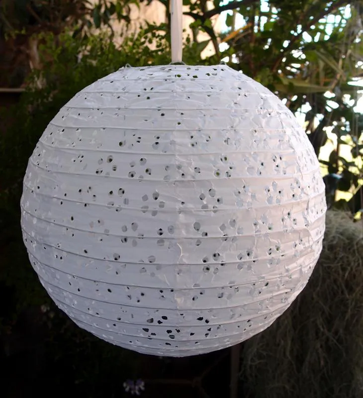 16" Round Eyelet Lace Look Paper Lantern - White