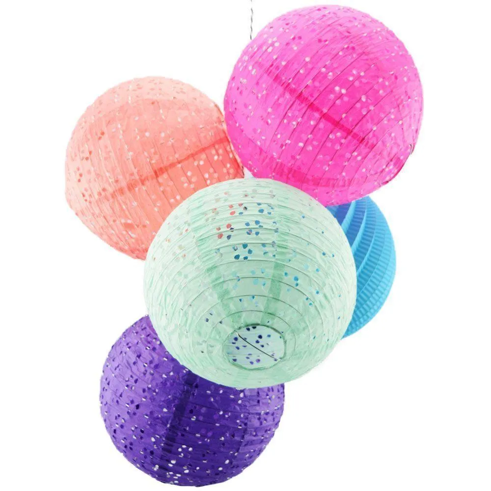 16" Round Eyelet Lace Look Paper Lantern - White