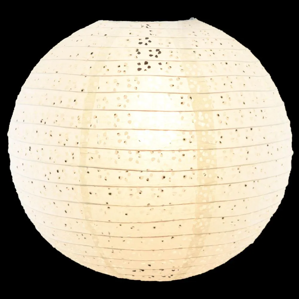 16" Round Eyelet Lace Look Paper Lantern - White
