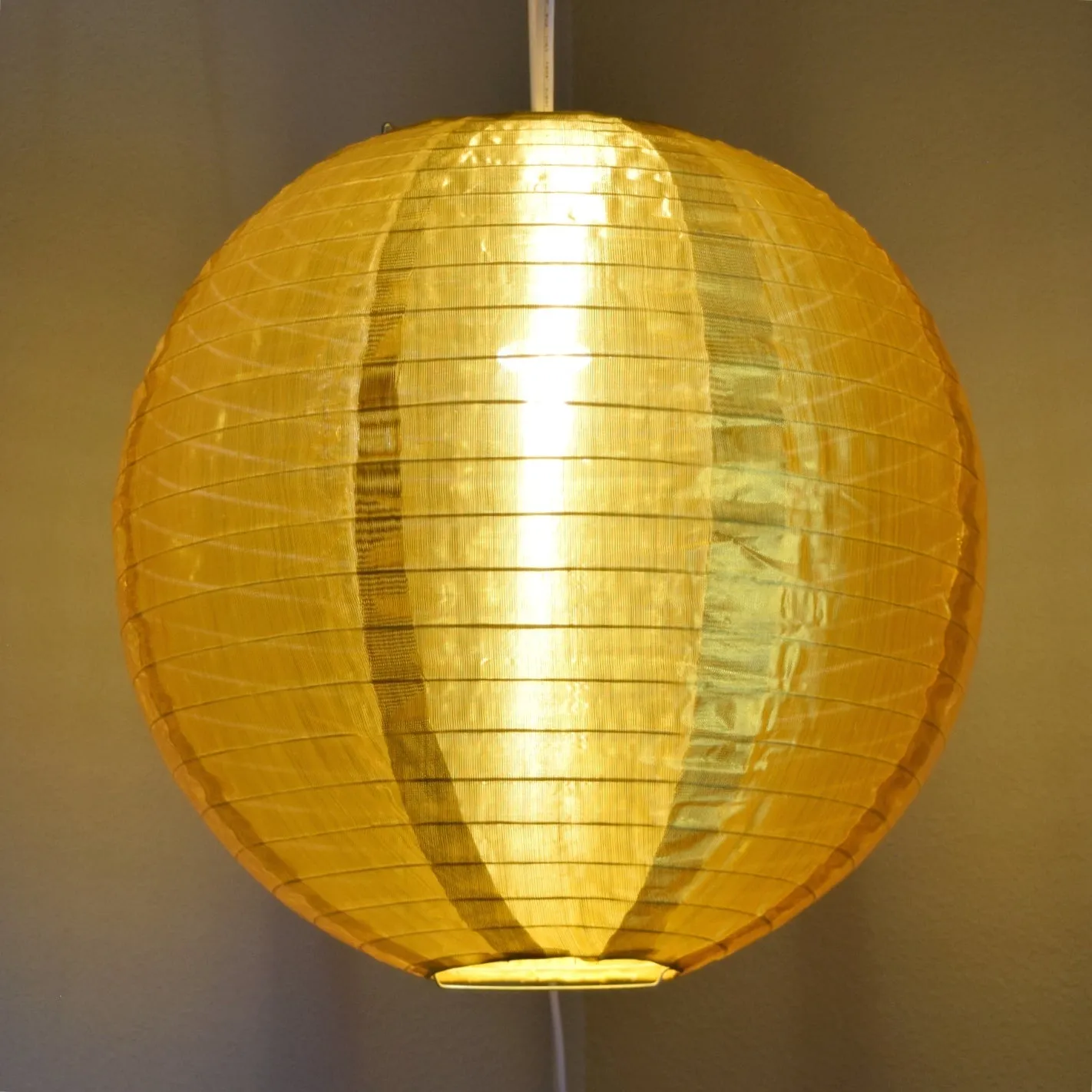 18 Inch Gold Shimmering Nylon Lantern, Parallel Ribbing, Durable, Hanging