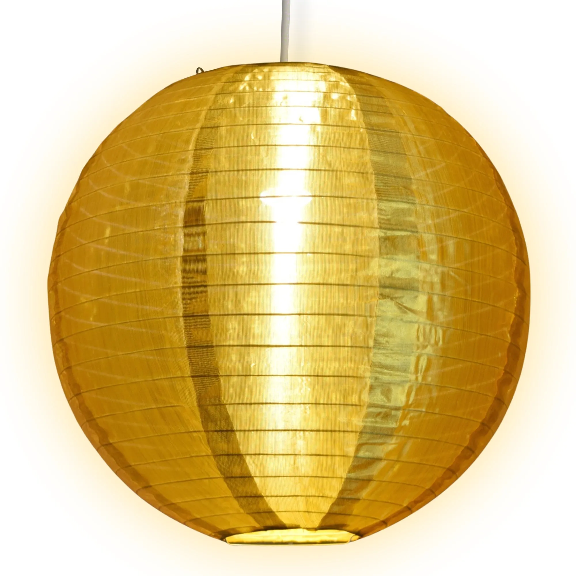 18 Inch Gold Shimmering Nylon Lantern, Parallel Ribbing, Durable, Hanging