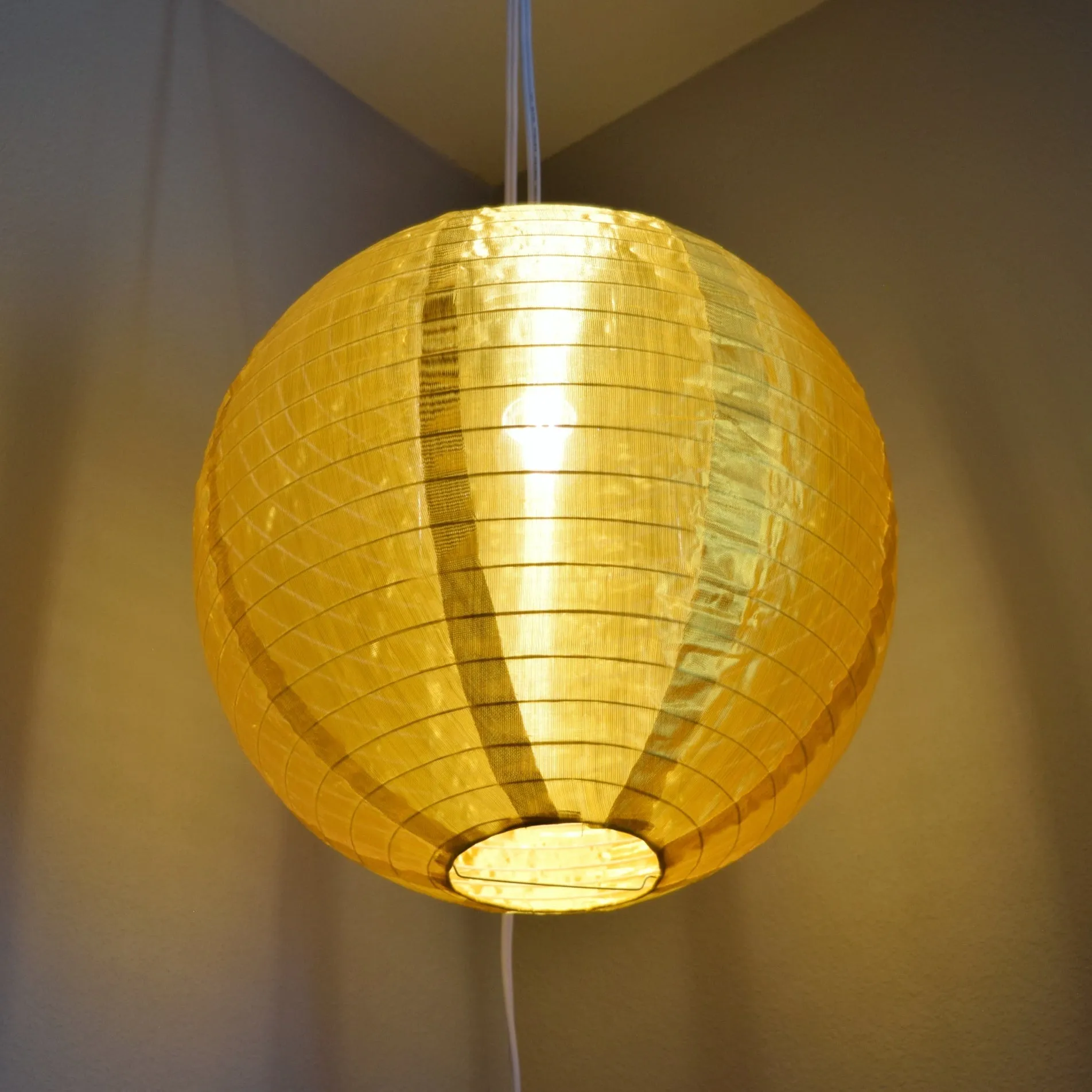 18 Inch Gold Shimmering Nylon Lantern, Parallel Ribbing, Durable, Hanging