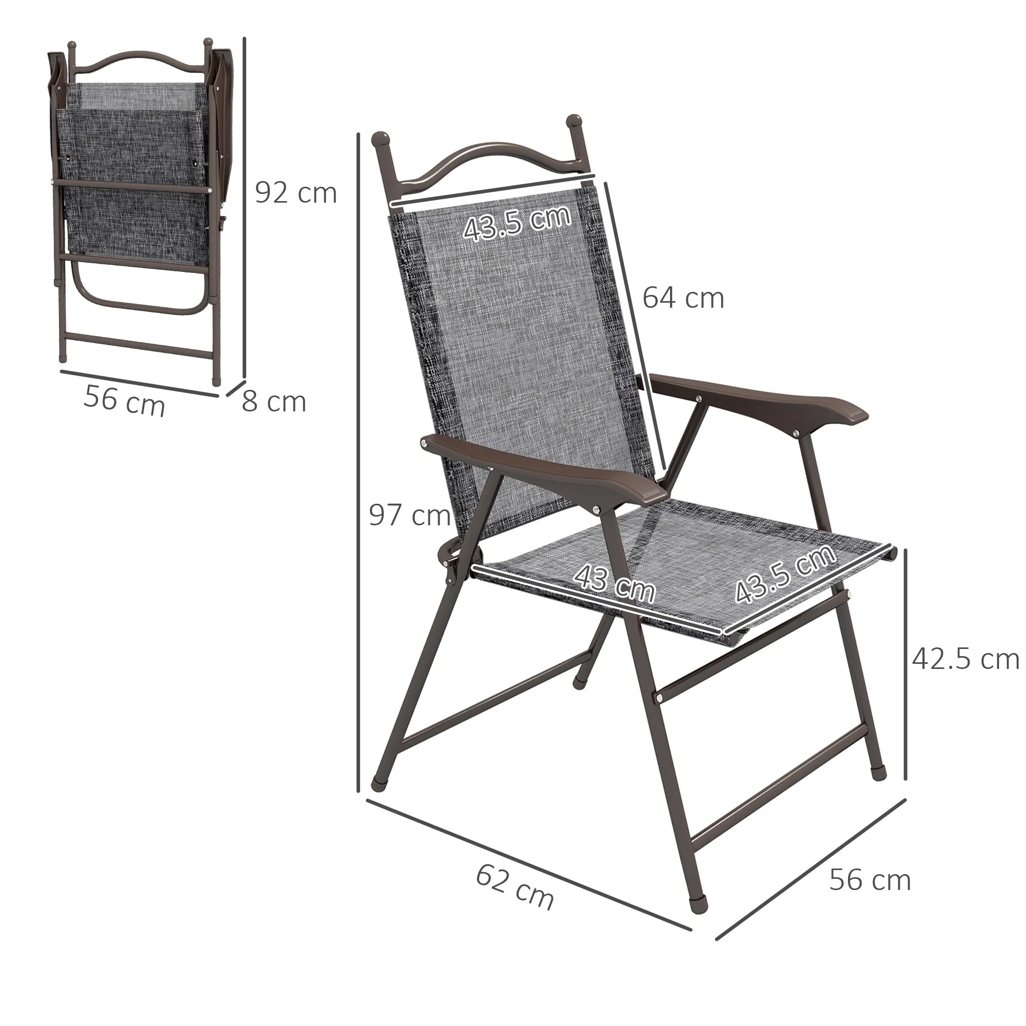 2-Piece Folding Patio Camping Chairs Set Sports Chairs for Adults with Armrest Mesh Fabric Seat for Lawn