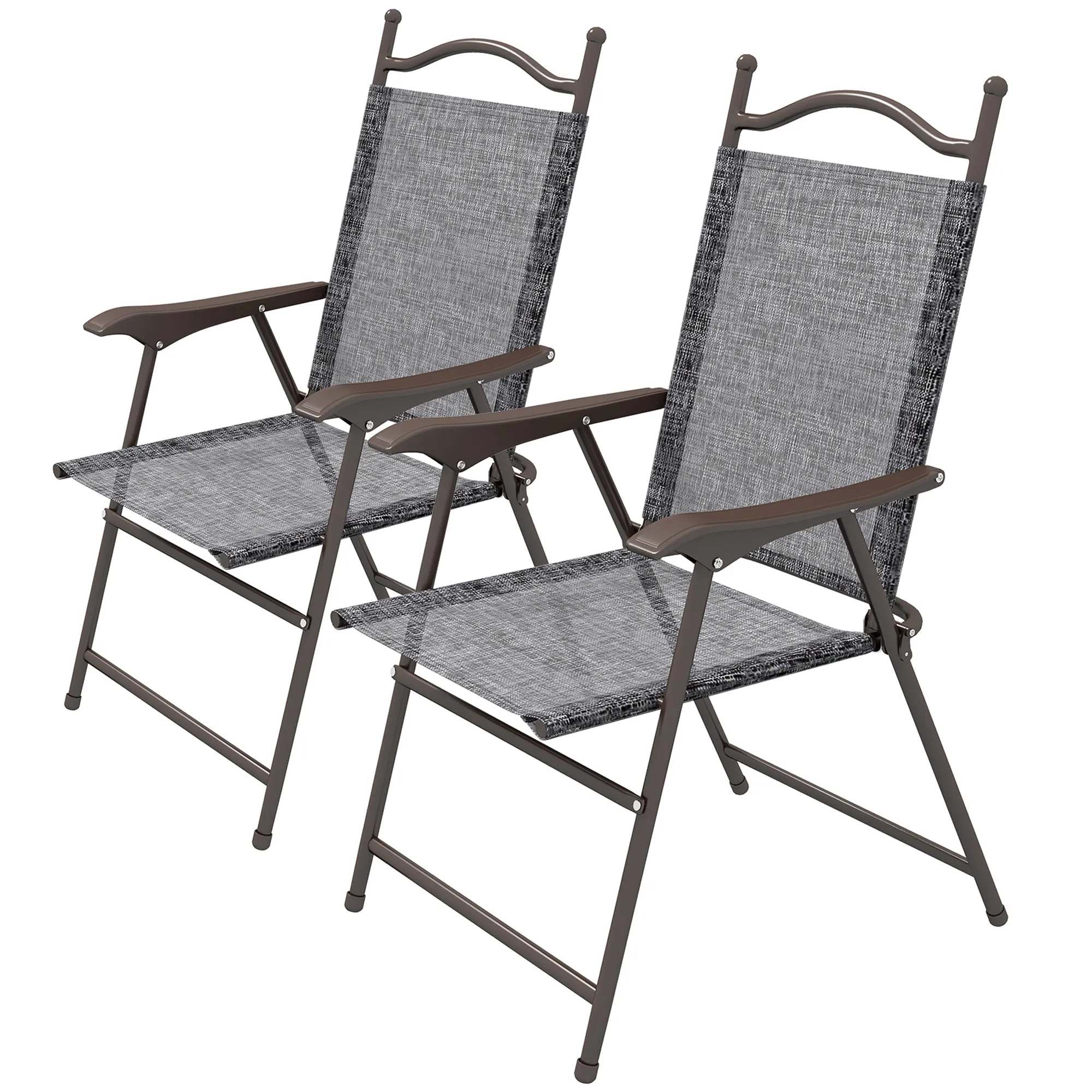 2-Piece Folding Patio Camping Chairs Set Sports Chairs for Adults with Armrest Mesh Fabric Seat for Lawn