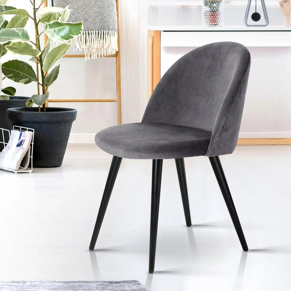 2 x Stanley Velvet Modern Dining Chair - Dark Grey