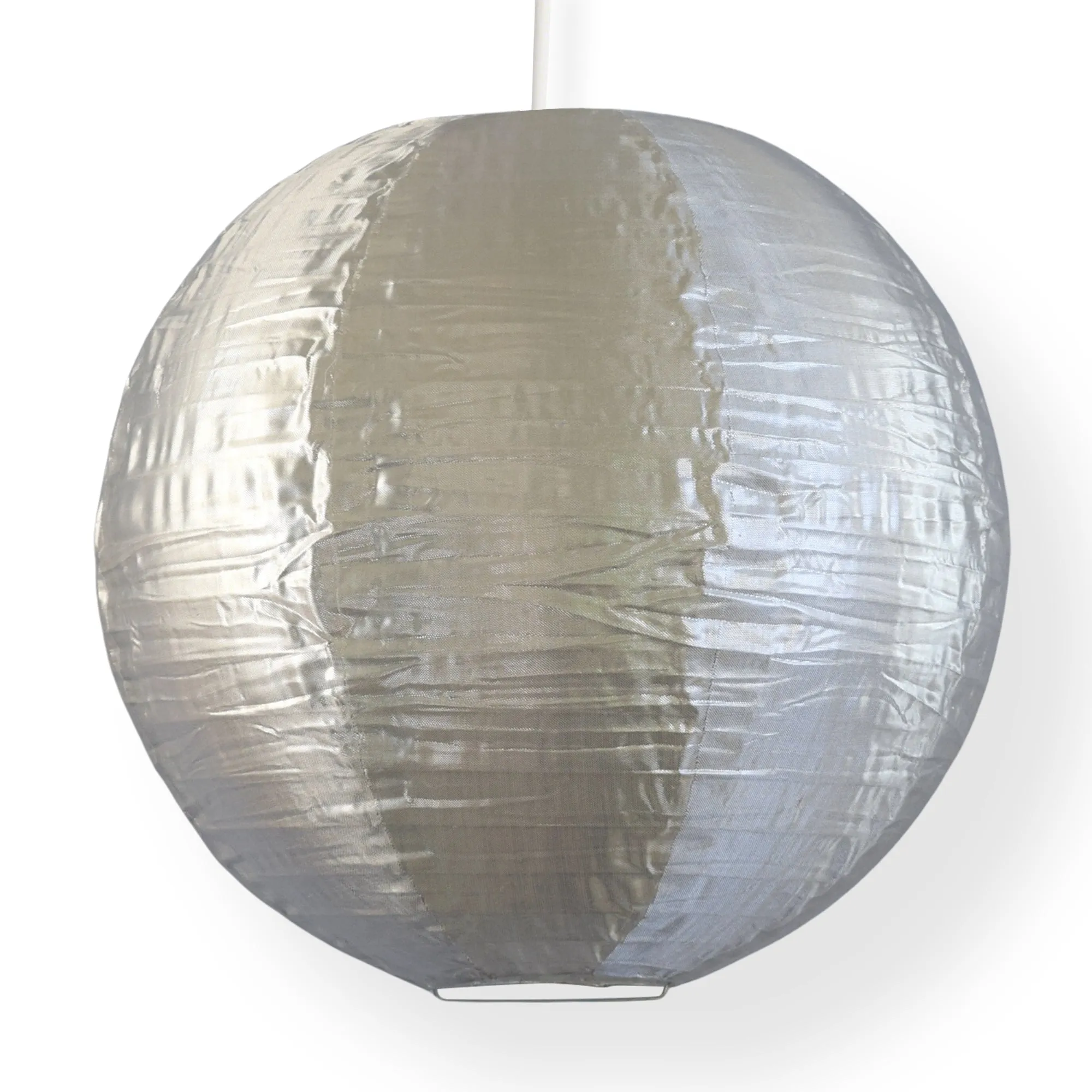 24 Inch Silver Shimmering Nylon Lantern, Parallel Ribbing, Durable, Hanging