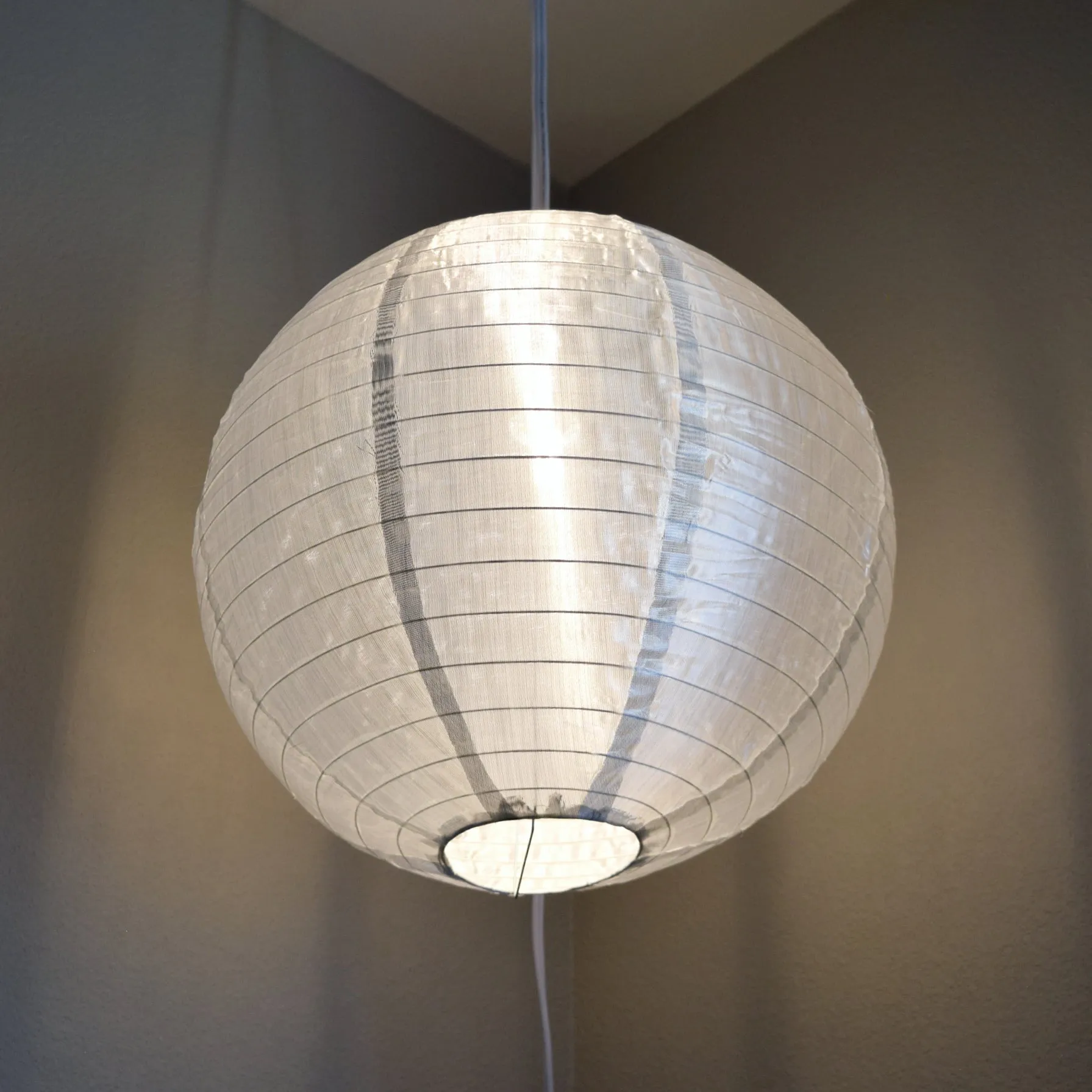 24 Inch Silver Shimmering Nylon Lantern, Parallel Ribbing, Durable, Hanging