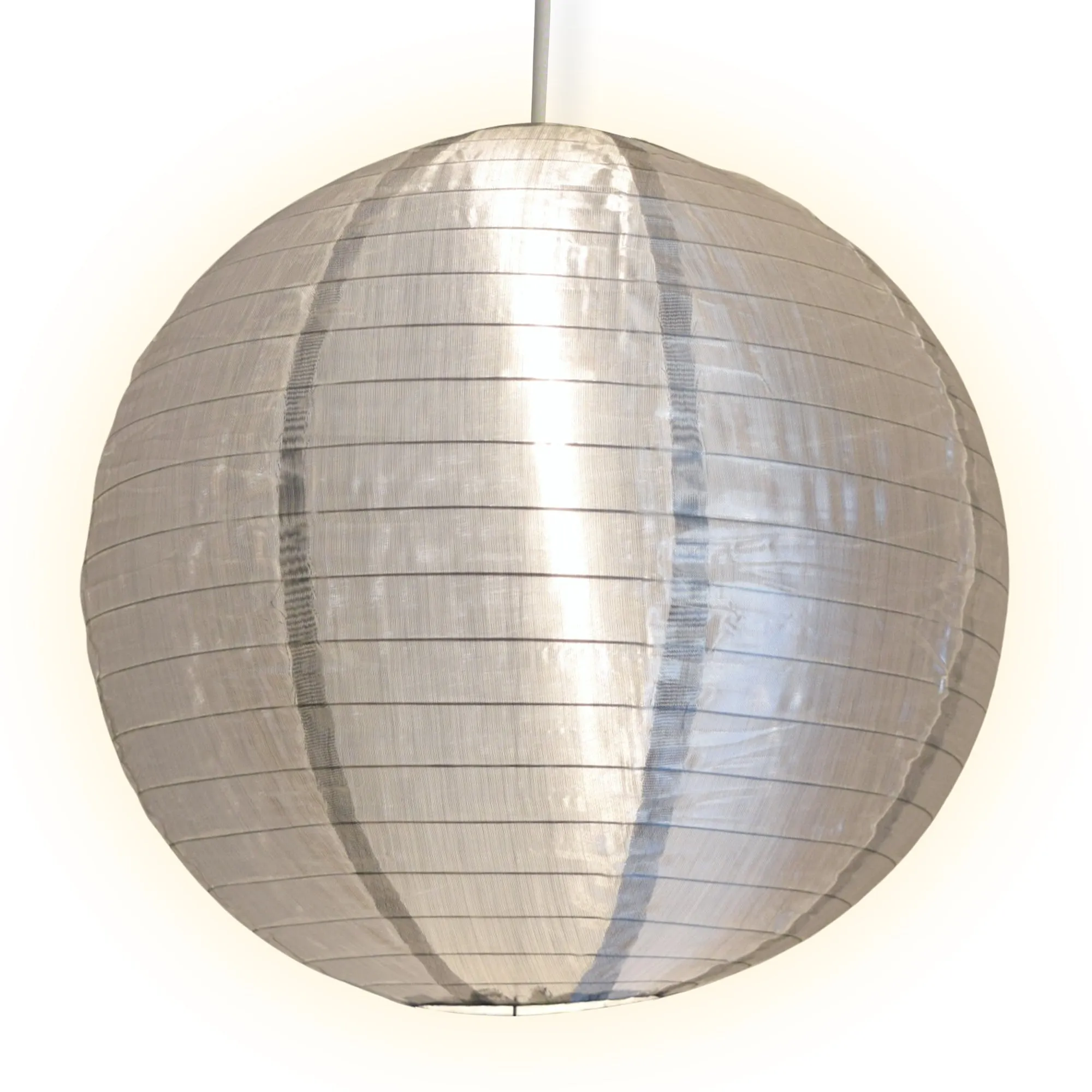 24 Inch Silver Shimmering Nylon Lantern, Parallel Ribbing, Durable, Hanging