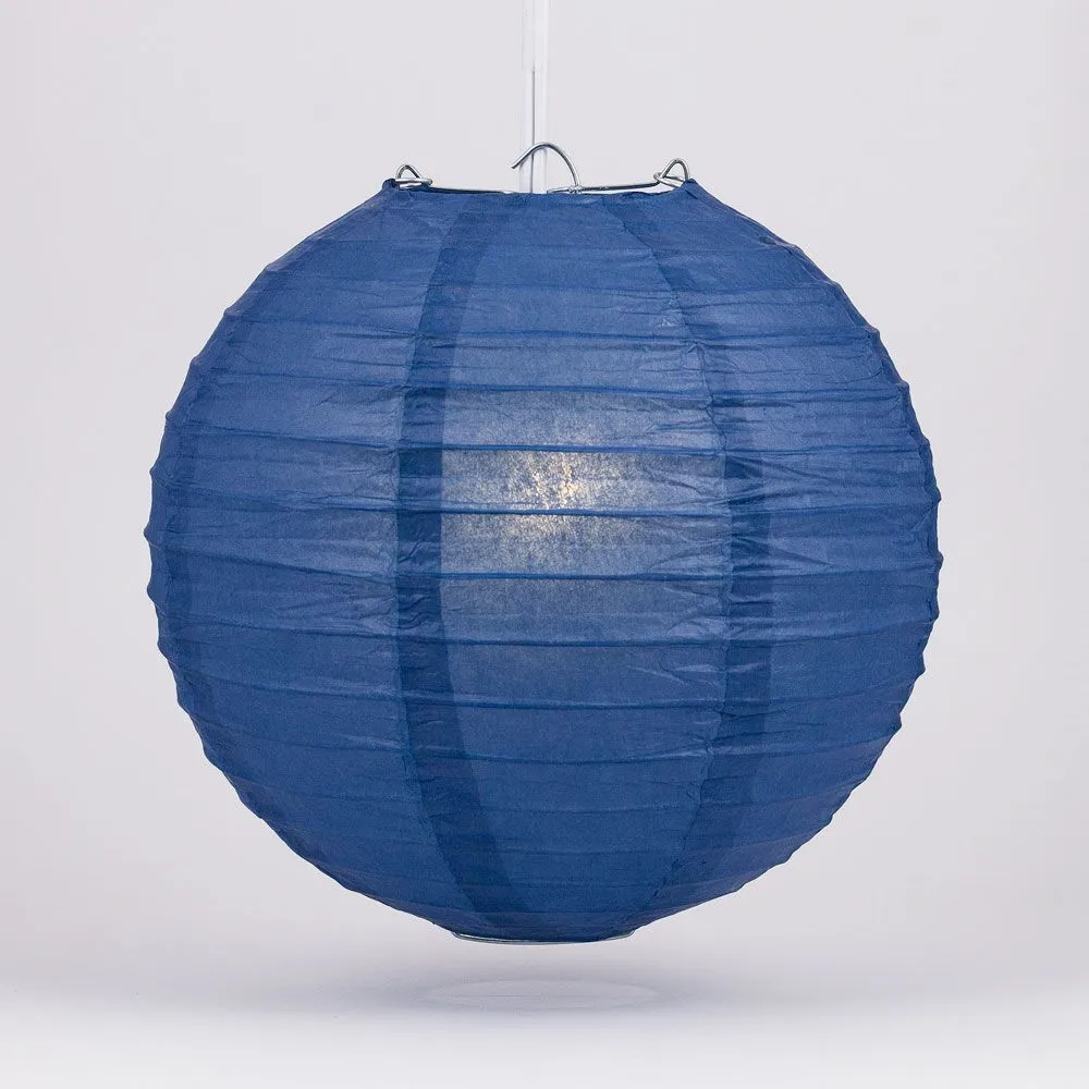 24" Navy Blue Round Paper Lantern, Even Ribbing, Chinese Hanging Wedding & Party Decoration