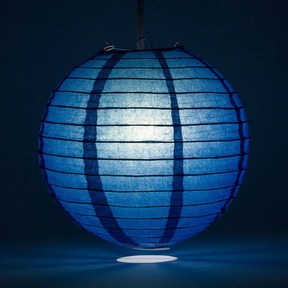 24" Navy Blue Round Paper Lantern, Even Ribbing, Chinese Hanging Wedding & Party Decoration