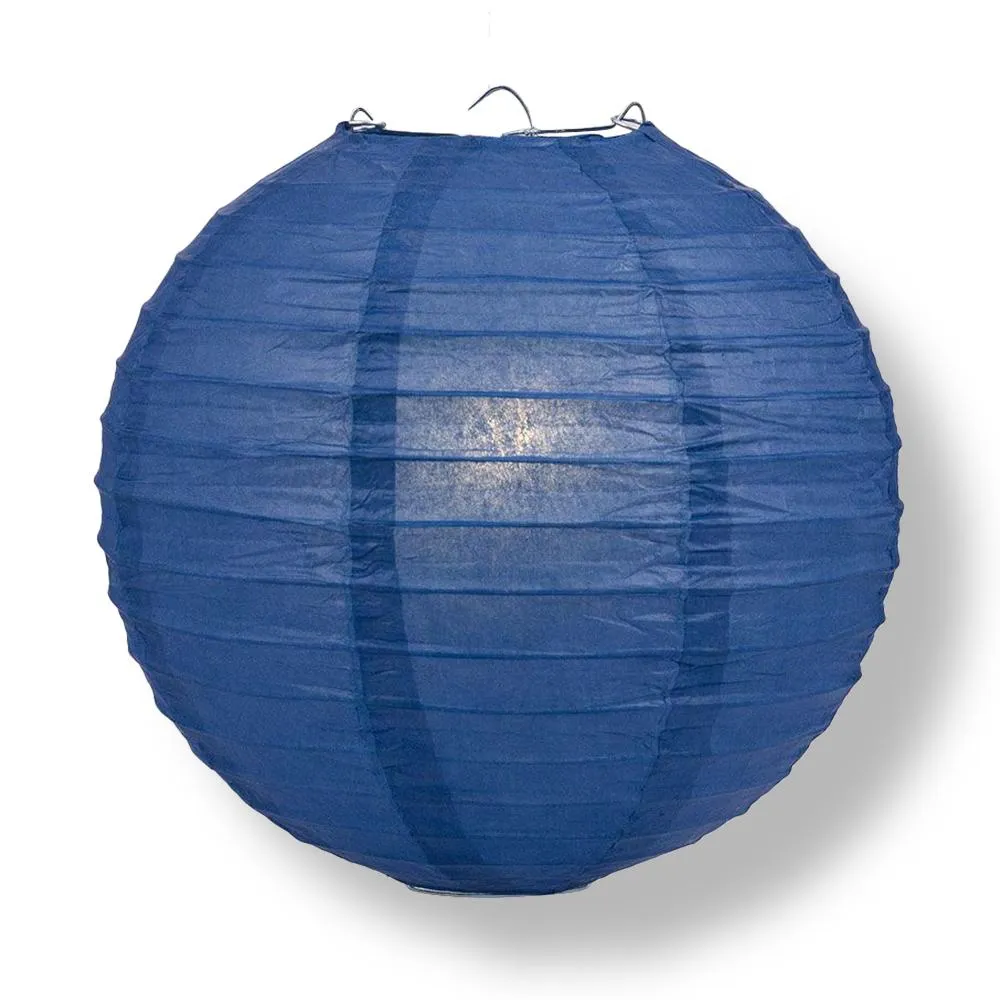 24" Navy Blue Round Paper Lantern, Even Ribbing, Chinese Hanging Wedding & Party Decoration