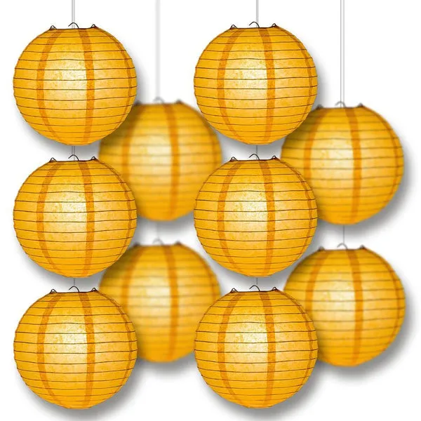 24" Papaya Round Paper Lantern, Even Ribbing, Chinese Hanging Wedding & Party Decoration
