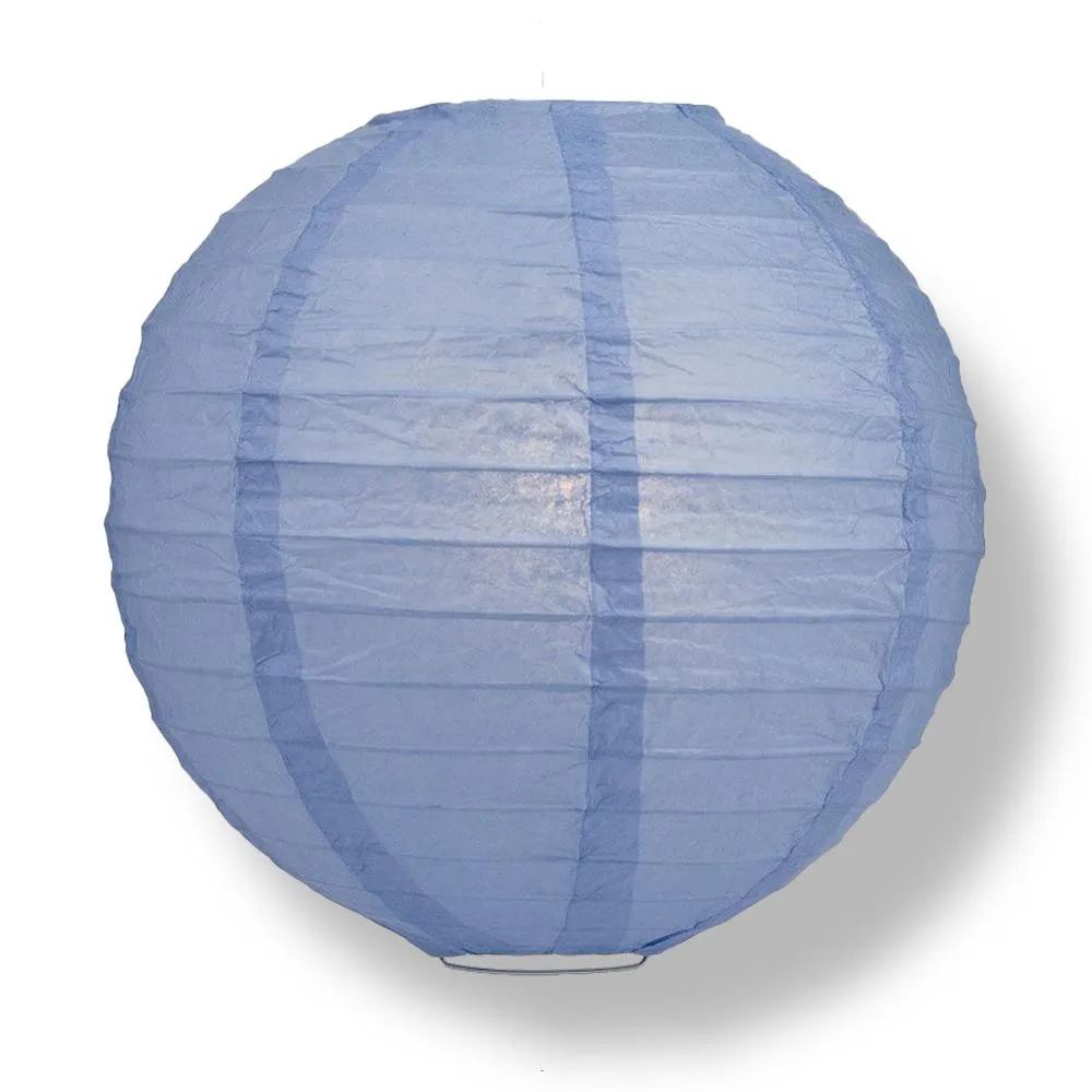 24" Serenity Blue Round Paper Lantern, Even Ribbing, Chinese Hanging Decoration for Weddings and Parties