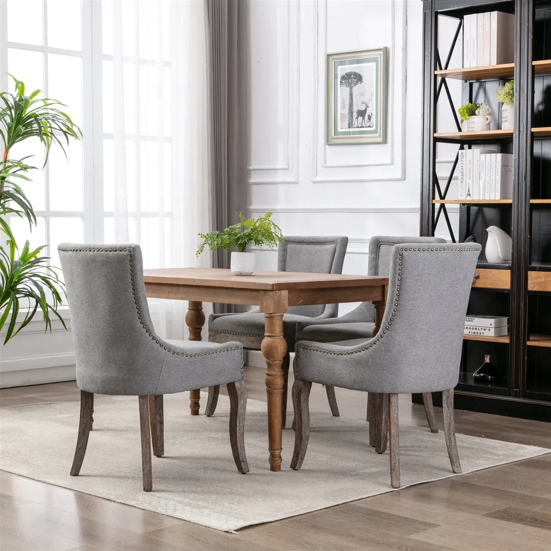 2X Solid Wood Fabric Upholstered Dining Chair Luxury Accent Chairs with Nailhead