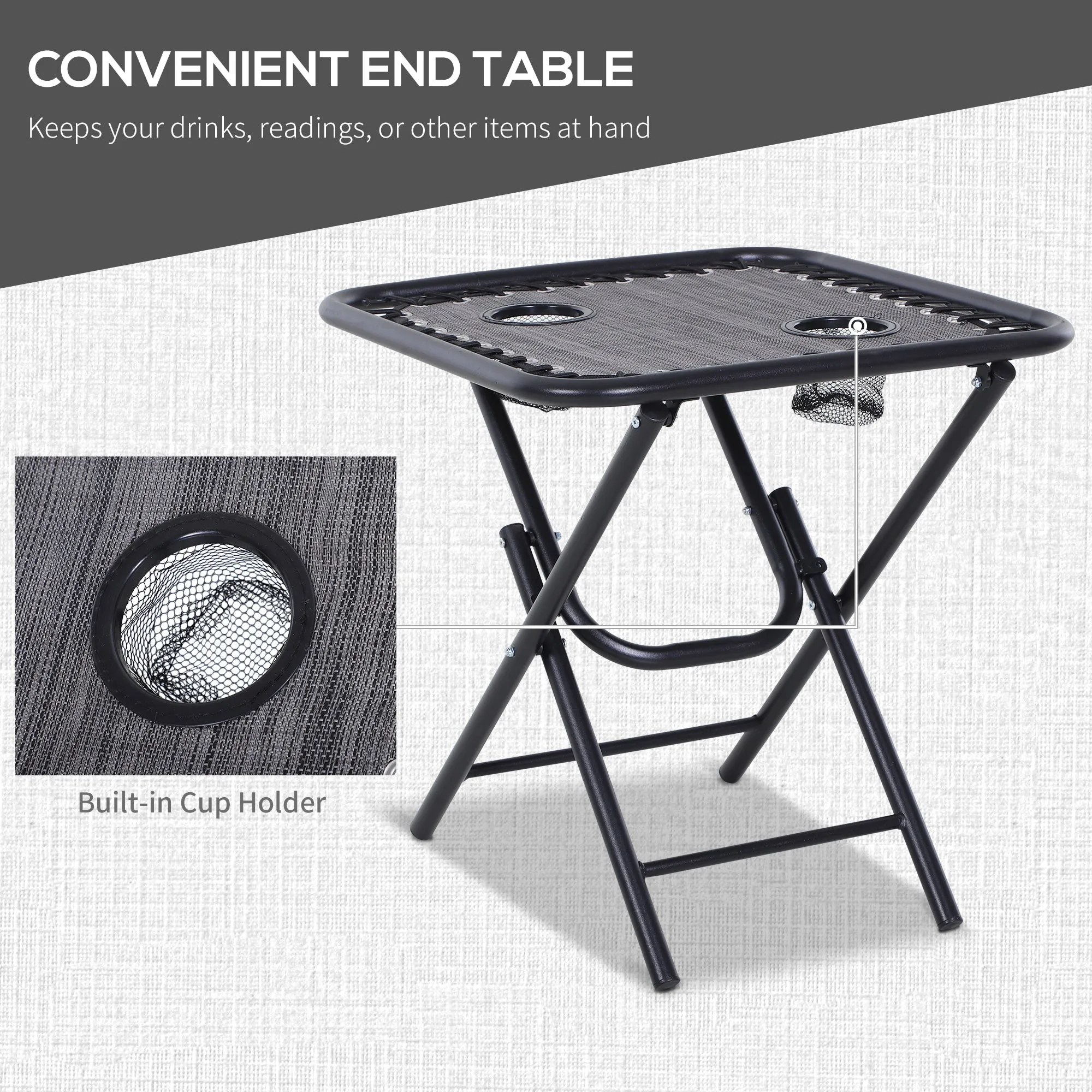3-Piece Folding Zero Gravity Chairs Sun Lounger Table Set w/ Cup Holders Reclining Garden Yard Pool