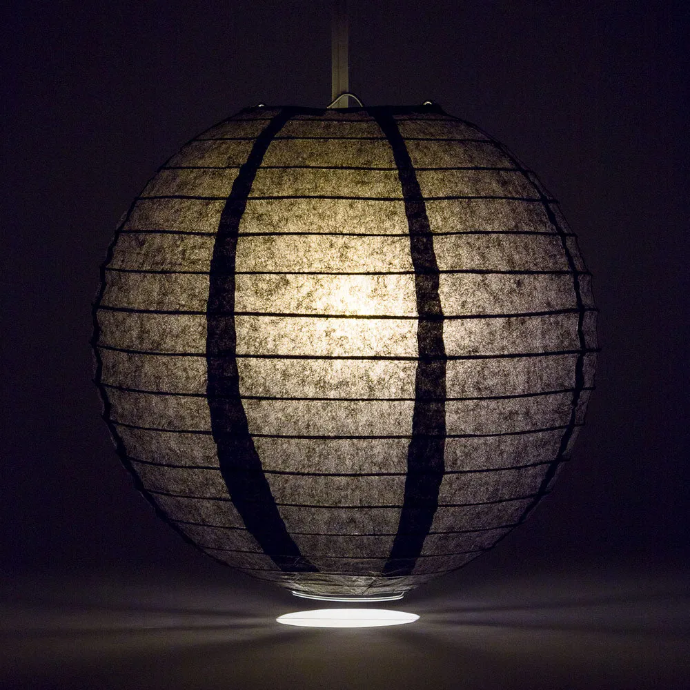 36" Black Jumbo Round Paper Lantern, Even Ribbing, Chinese Hanging Wedding & Party Decoration
