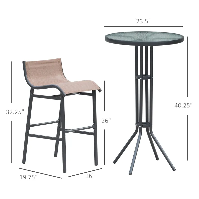 3pc Outdoor Patio Pub Set - Brown