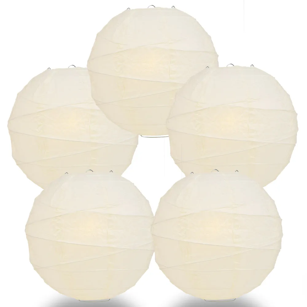 5 PACK | 12"  Beige Crisscross Ribbing, Hanging Paper Lanterns