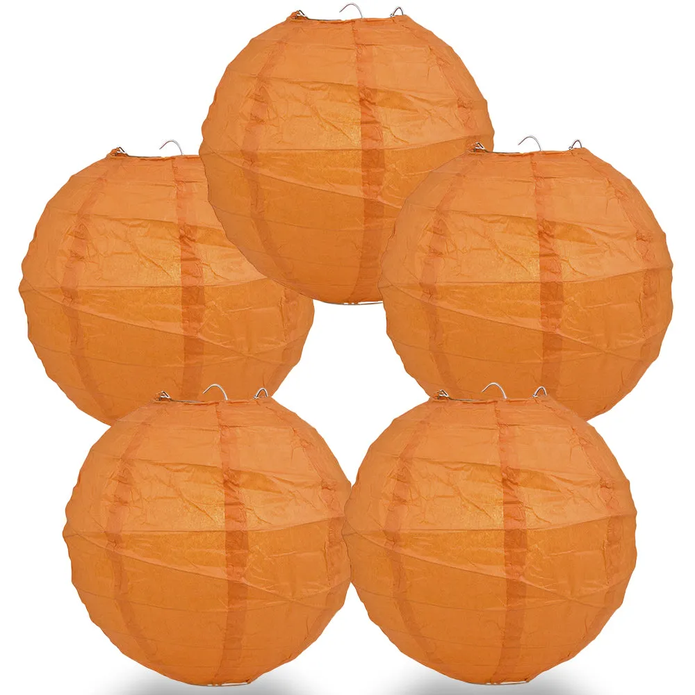 5 PACK | 12" Persimmon Orange Crisscross Ribbing, Hanging Paper Lanterns