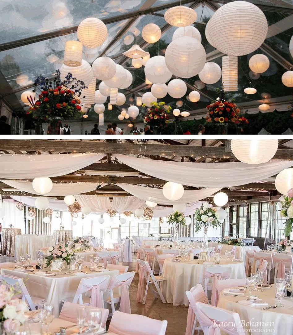5 PACK | 12"  White Crisscross Ribbing, Hanging Paper Lanterns