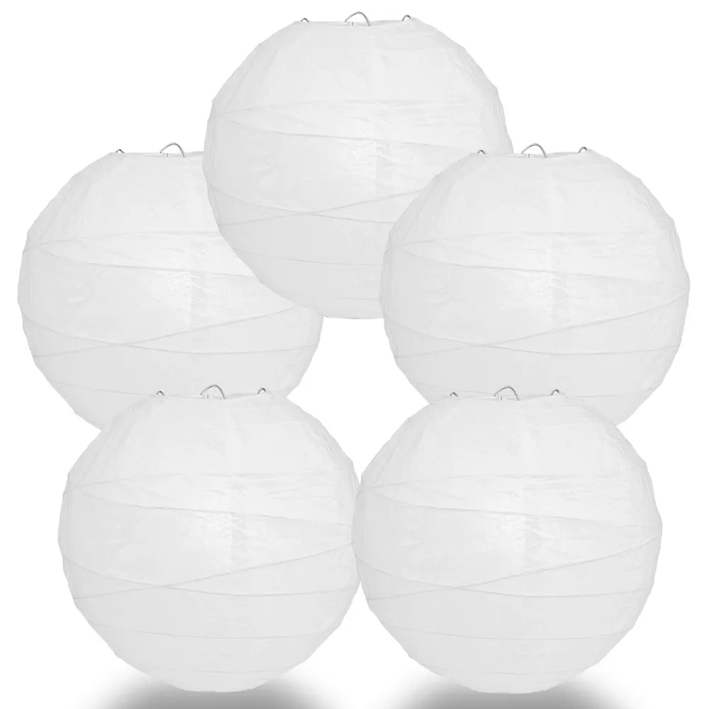 5 PACK | 12"  White Crisscross Ribbing, Hanging Paper Lanterns