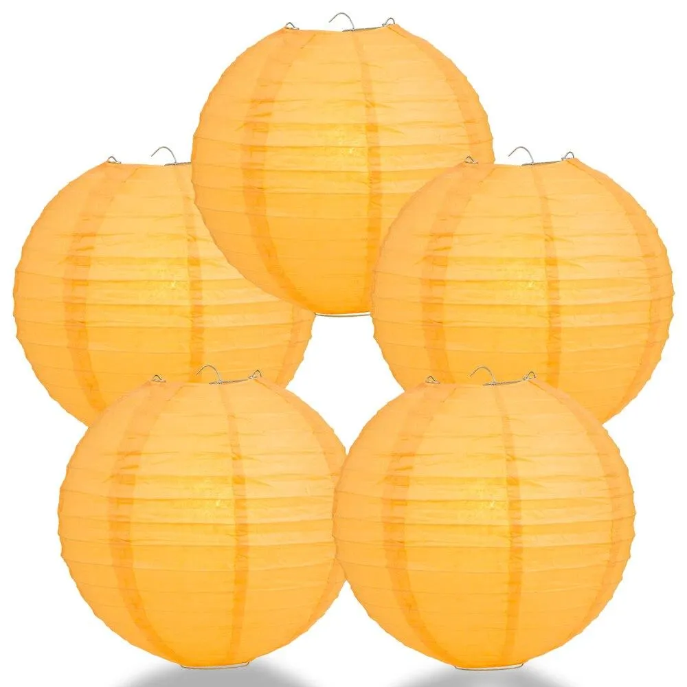 5-PACK 16" Papaya Round Paper Lantern, Even Ribbing, Chinese Hanging Wedding & Party Decoration