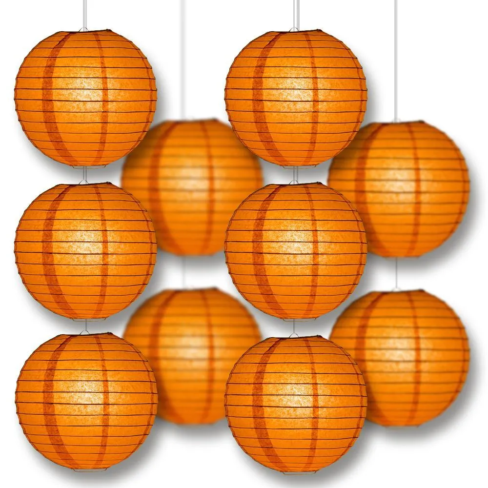 5-PACK 16" Persimmon Orange Round Paper Lantern, Even Ribbing, Chinese Hanging Wedding & Party Decoration