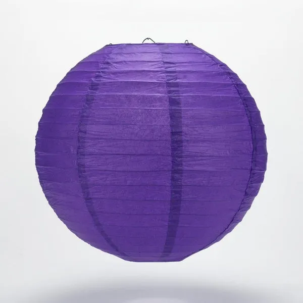 5-PACK 16" Plum Purple Round Paper Lantern, Even Ribbing, Hanging Decoration