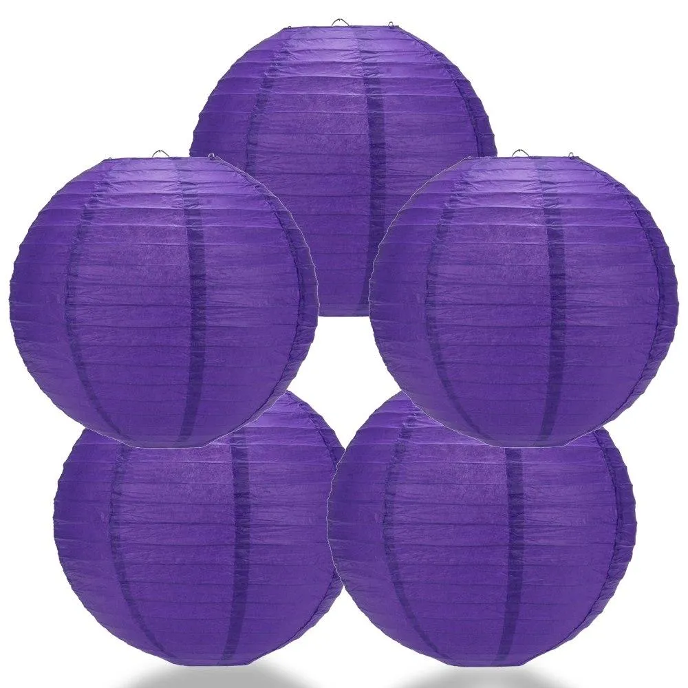 5-PACK 16" Plum Purple Round Paper Lantern, Even Ribbing, Hanging Decoration