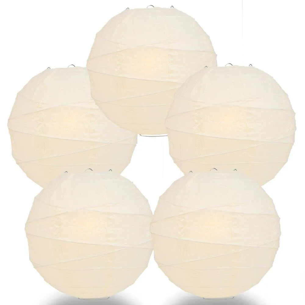 5-PACK 28" Ivory Round Paper Lantern, Crisscross Ribbing, Chinese Hanging Wedding & Party Decoration