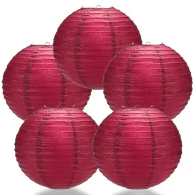 5-PACK 28" Velvet Red Jumbo Round Paper Lantern, Even Ribbing, Chinese Hanging Wedding & Party Decoration