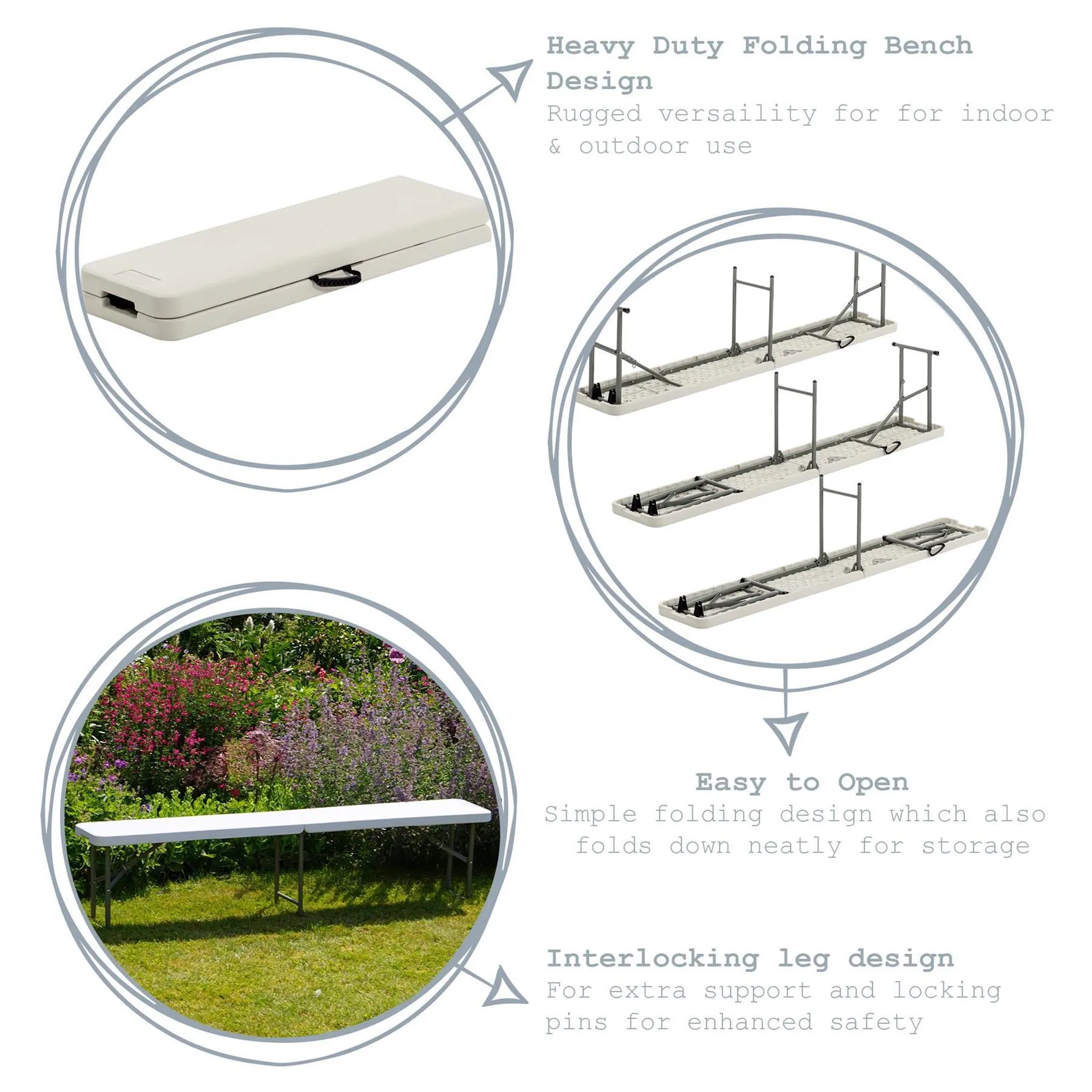 6 feet / 180cm Four Person Folding Trestle Bench - By Harbour Housewares