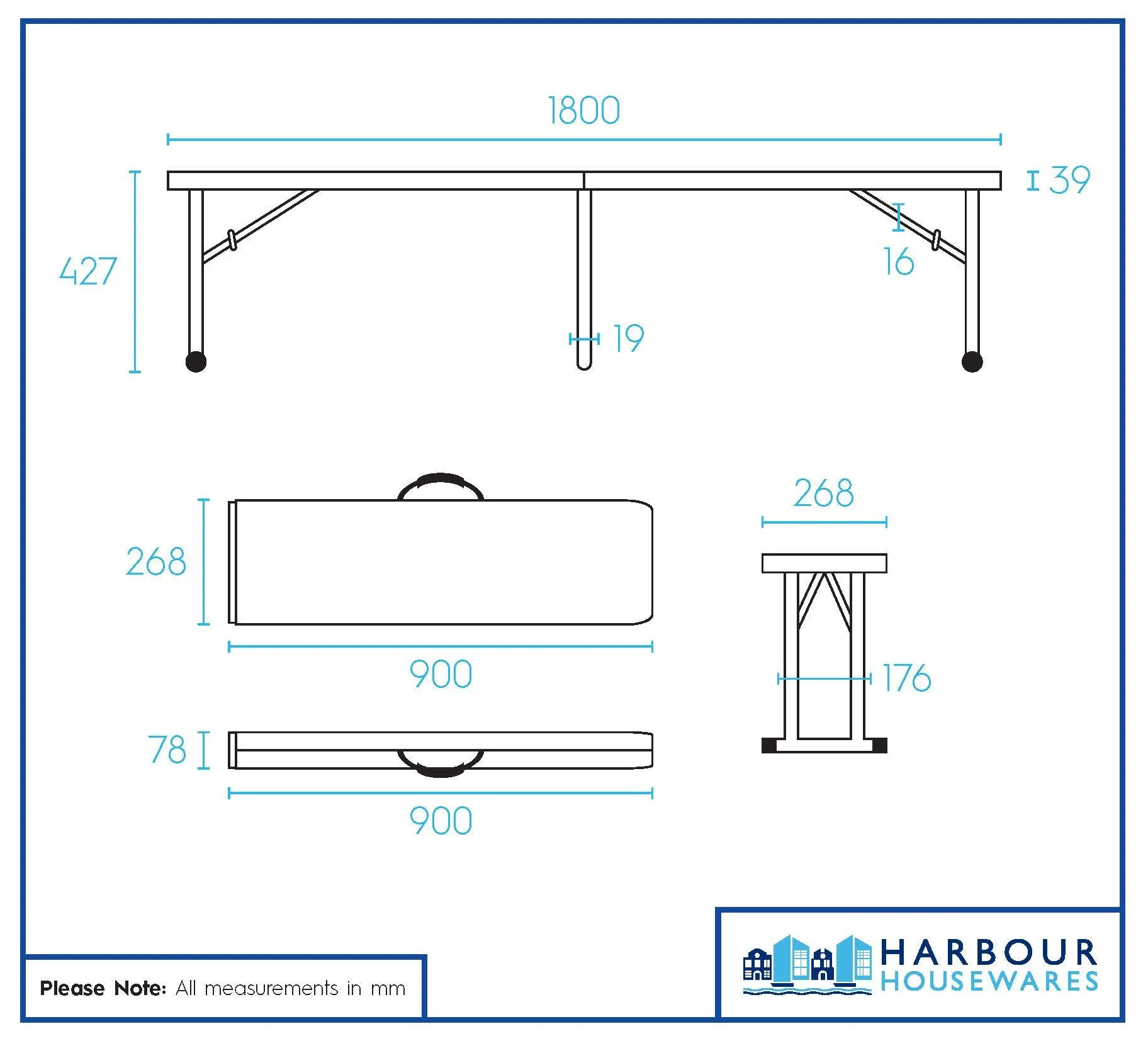 6 feet / 180cm Four Person Folding Trestle Bench - By Harbour Housewares