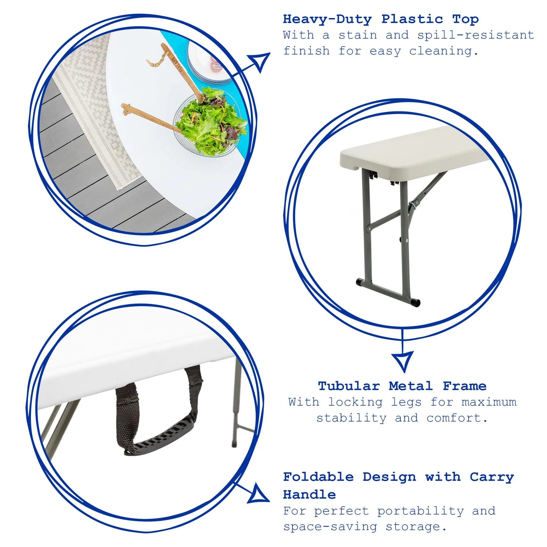 6 feet / 180cm Four Person Folding Trestle Bench - By Harbour Housewares
