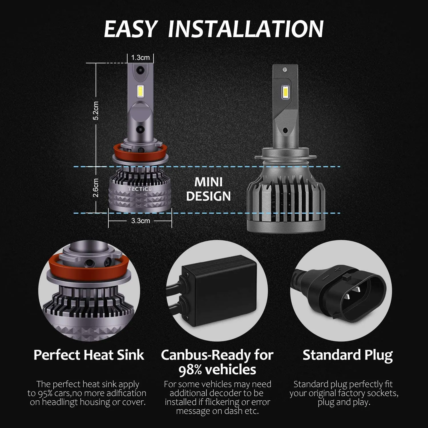 6500K H11 LED Headlight Bulbs Super Bright  Diamond White ™