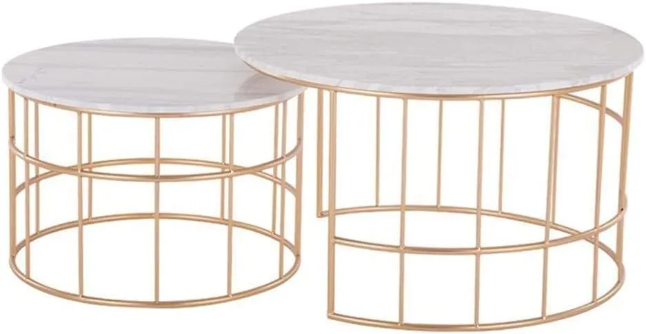 Aafiya Handicrafts 2-Piece Modern Round Coffee Table Set For Living Room, Circle End Side Tables For Bedroom Office Balcony Yard - Metal