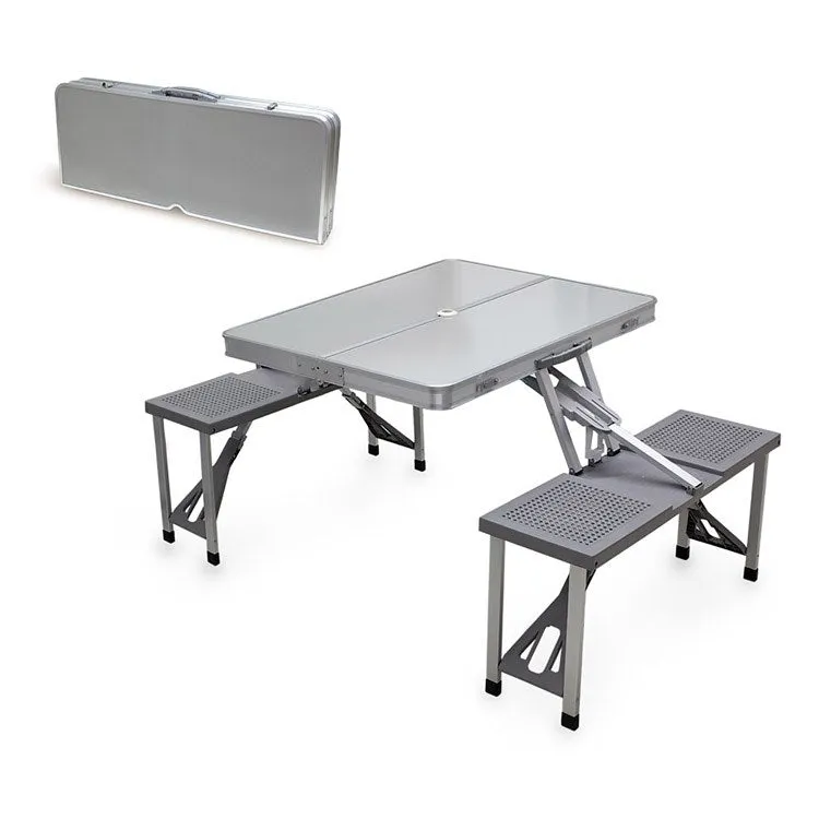 Aluminum Portable Picnic Table with Seats, Silver