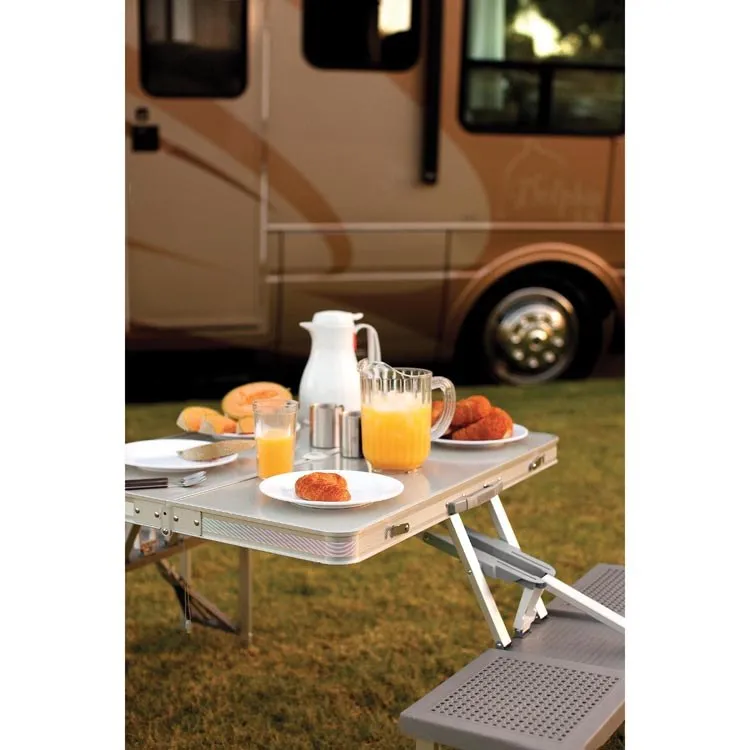 Aluminum Portable Picnic Table with Seats, Silver