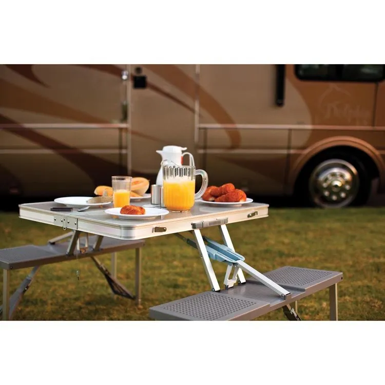 Aluminum Portable Picnic Table with Seats, Silver