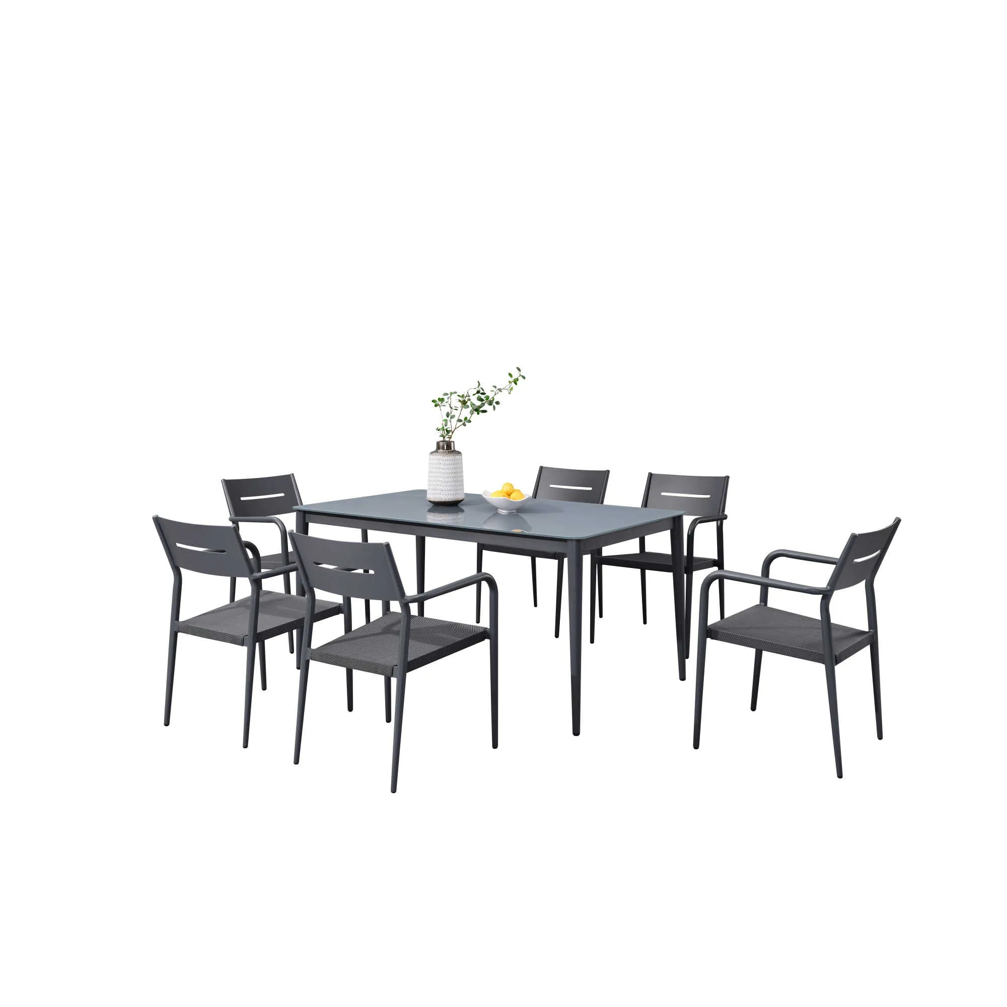 Bali 7-Piece Contemporary Outdoor Patio Dining Set - Slate Grey
