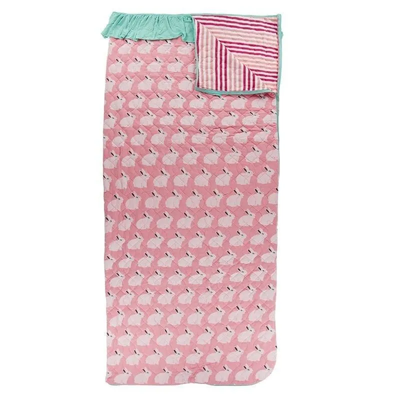 Bamboo Quilted Ruffle Sleepover Bag - Strawberry Forest Rabbit/Forest Fruit Stripe