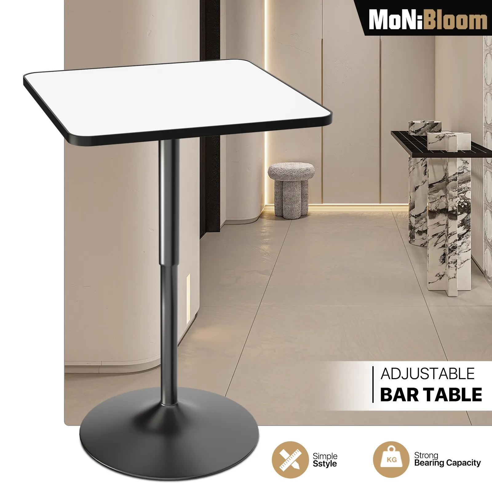 Bar Table - Adjustable Height - 23.6" x 23.6"